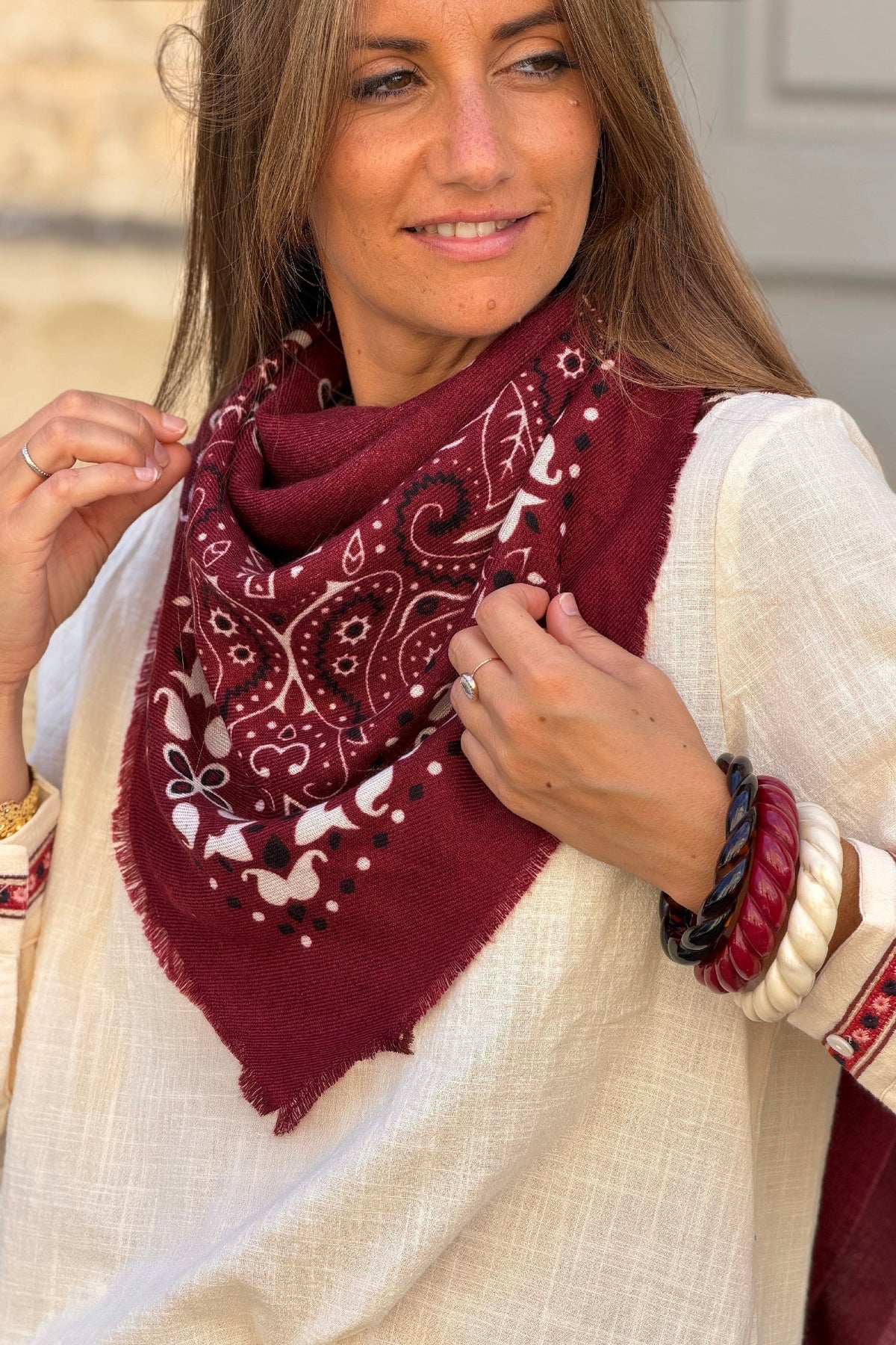 Aubergine and Burgundy Western Paisley Viscose Scarf
