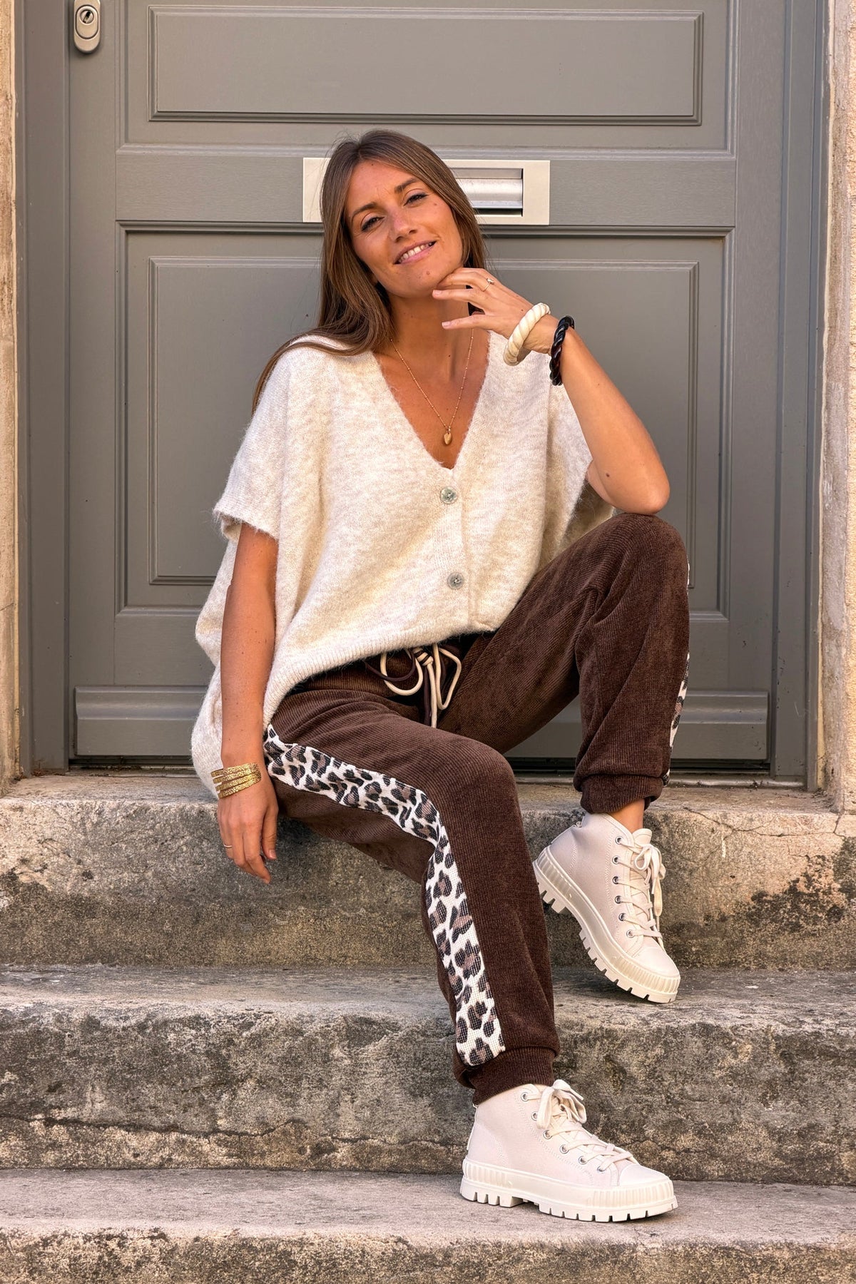 Beige Fuzzy Knit Slouchy Sweater Vest