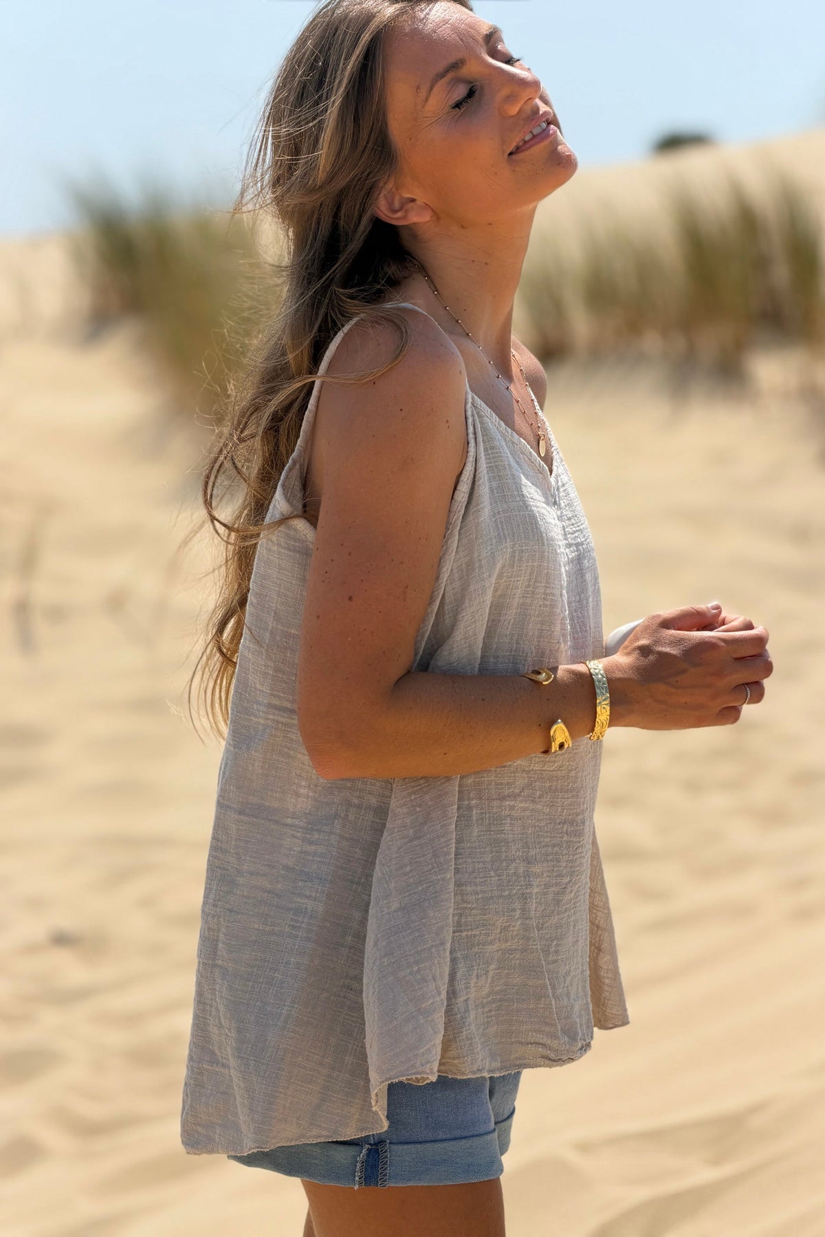 Beige Cotton Tank Top