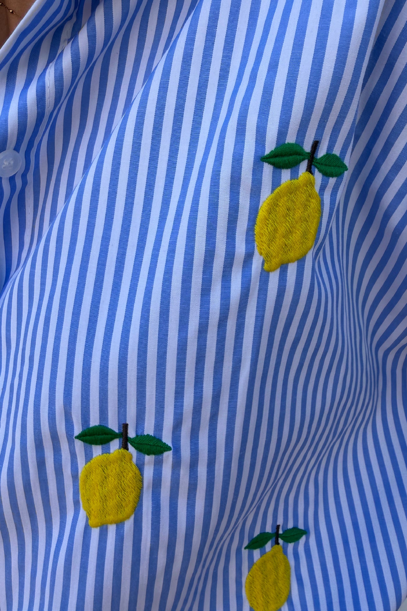 Blue Pinstripe Lemon Love Button-Down Blouse