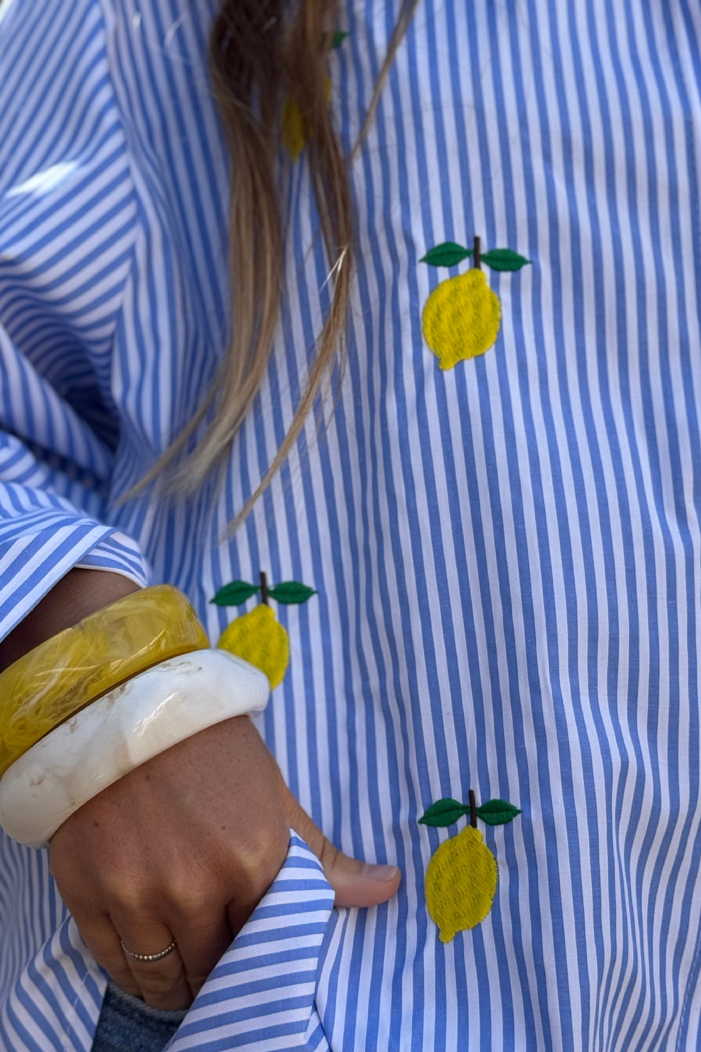 Blue Pinstripe Lemon Love Button-Down Blouse