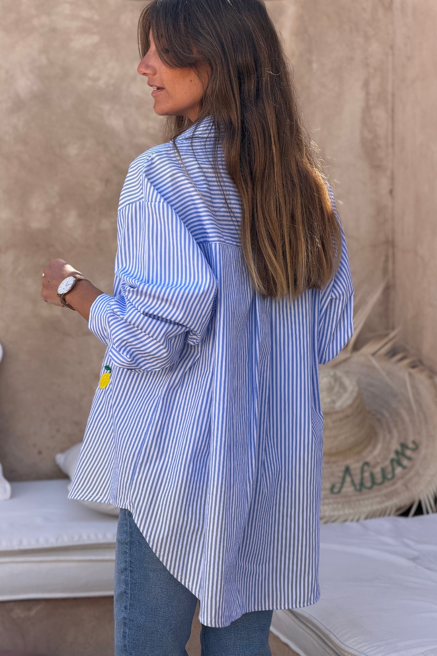 Blue Pinstripe Lemon Love Button-Down Blouse