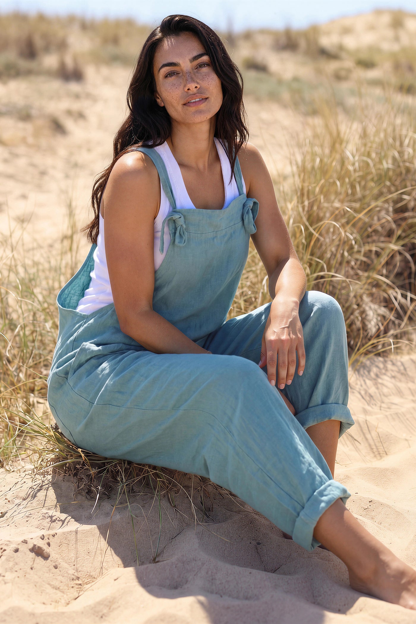 Celadon Green Cotton and Linen Flowing Overalls