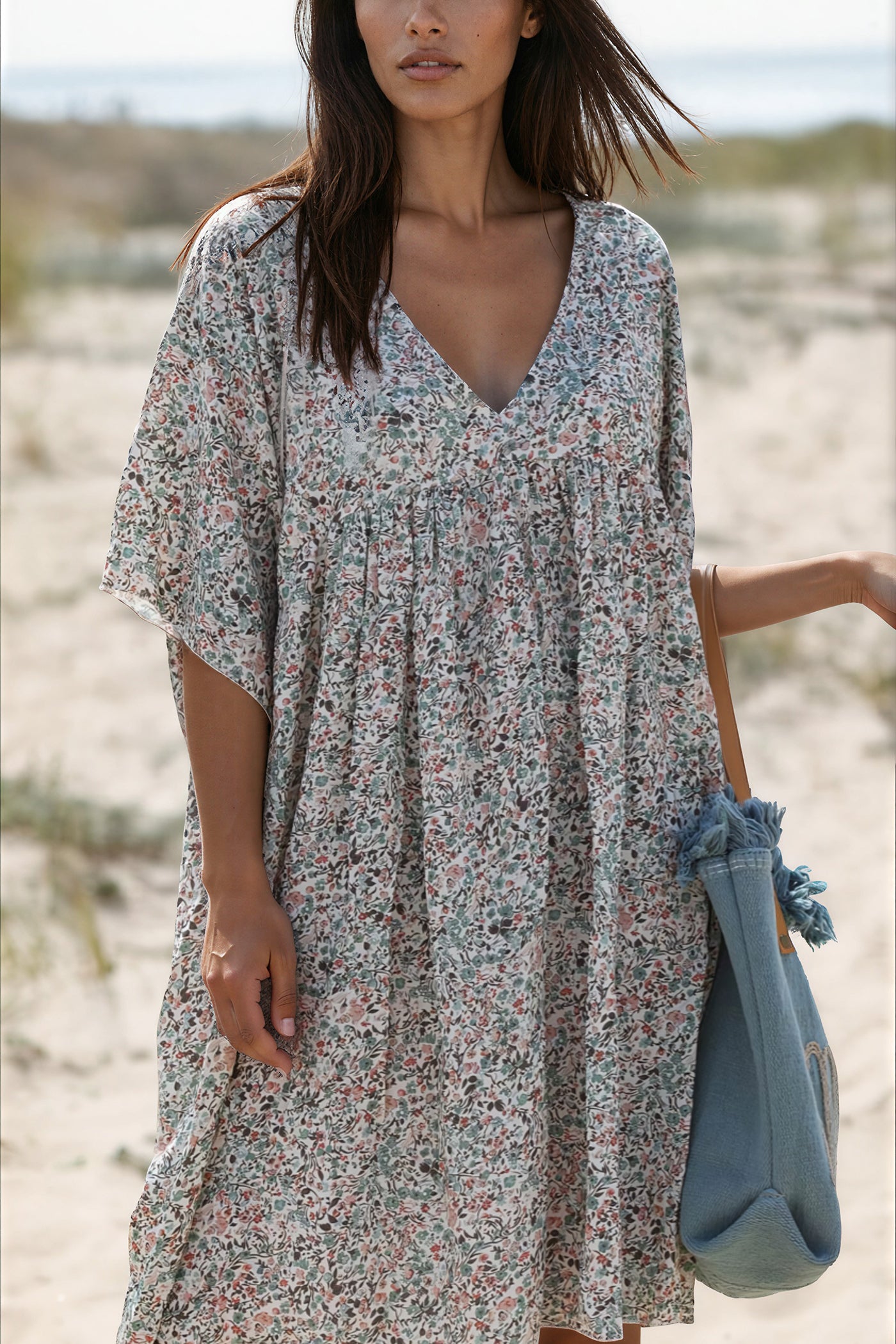 Sage Green Liberty Print Flowing Smock Dress Jeanne