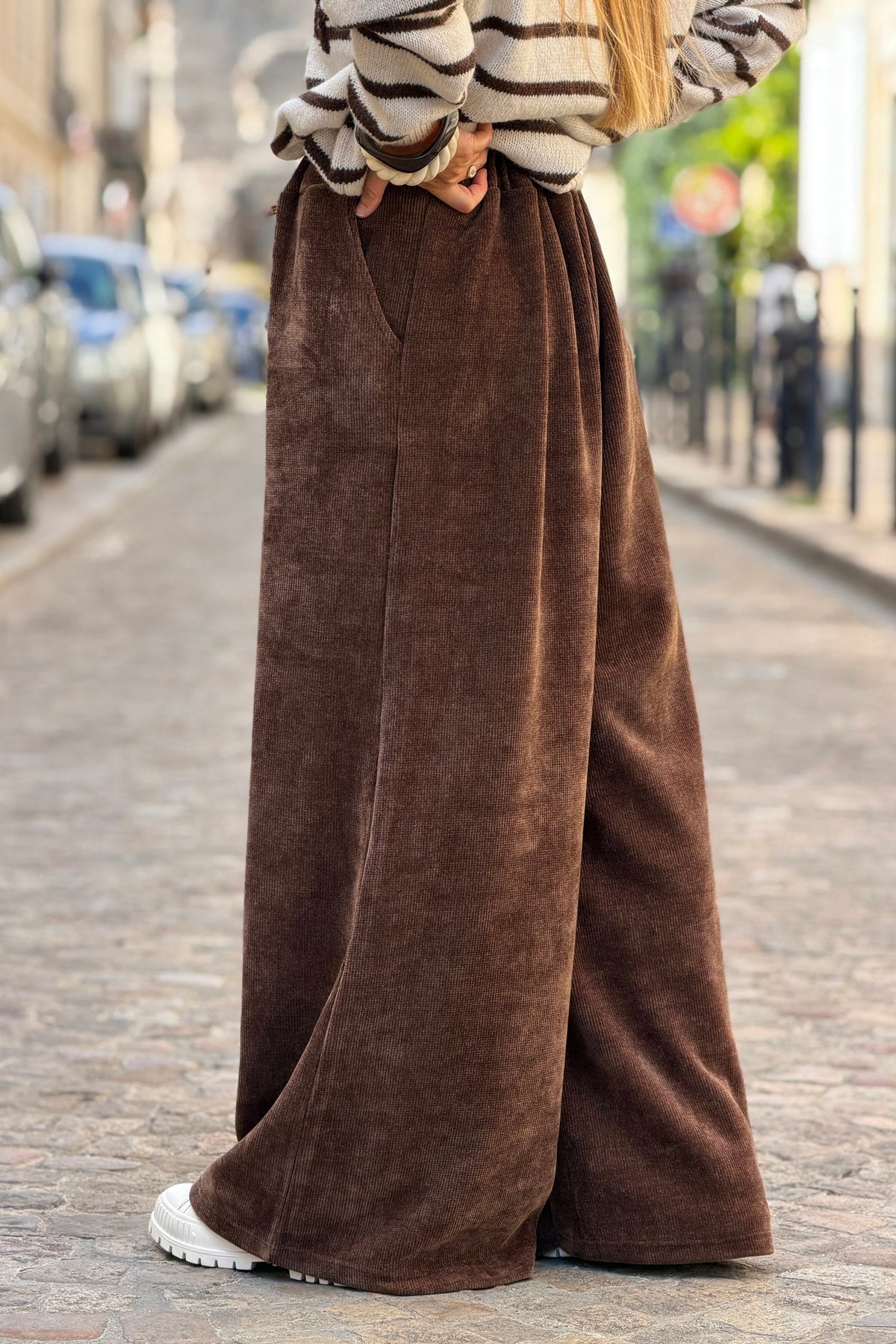 Chocolate Velour Wide-Leg Lounge Pants with Leopard Print Tie