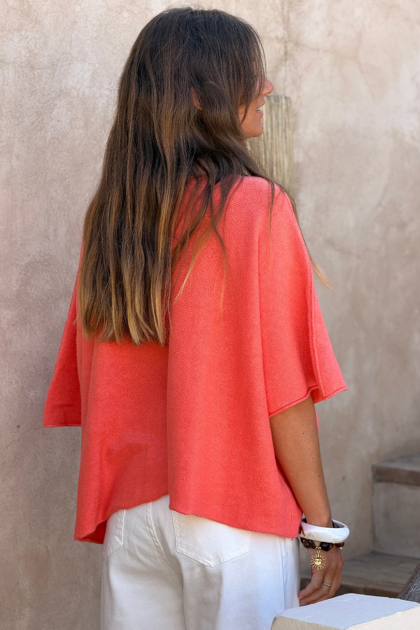 Coral Knit Batwing Blouse