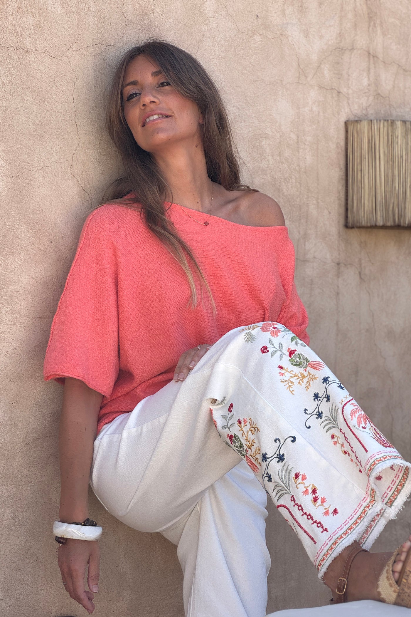 Coral Knit Batwing Blouse