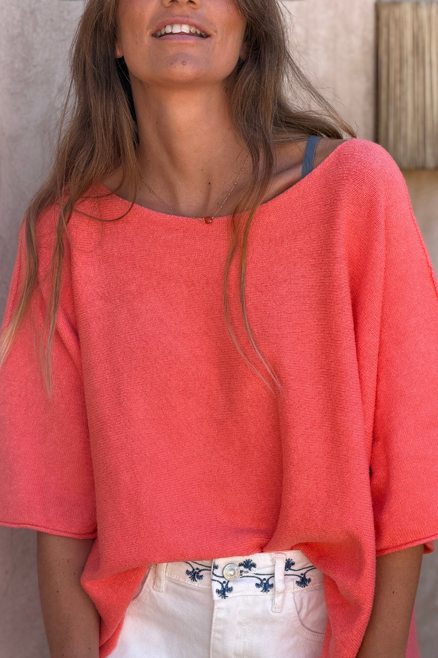 Coral Knit Batwing Blouse