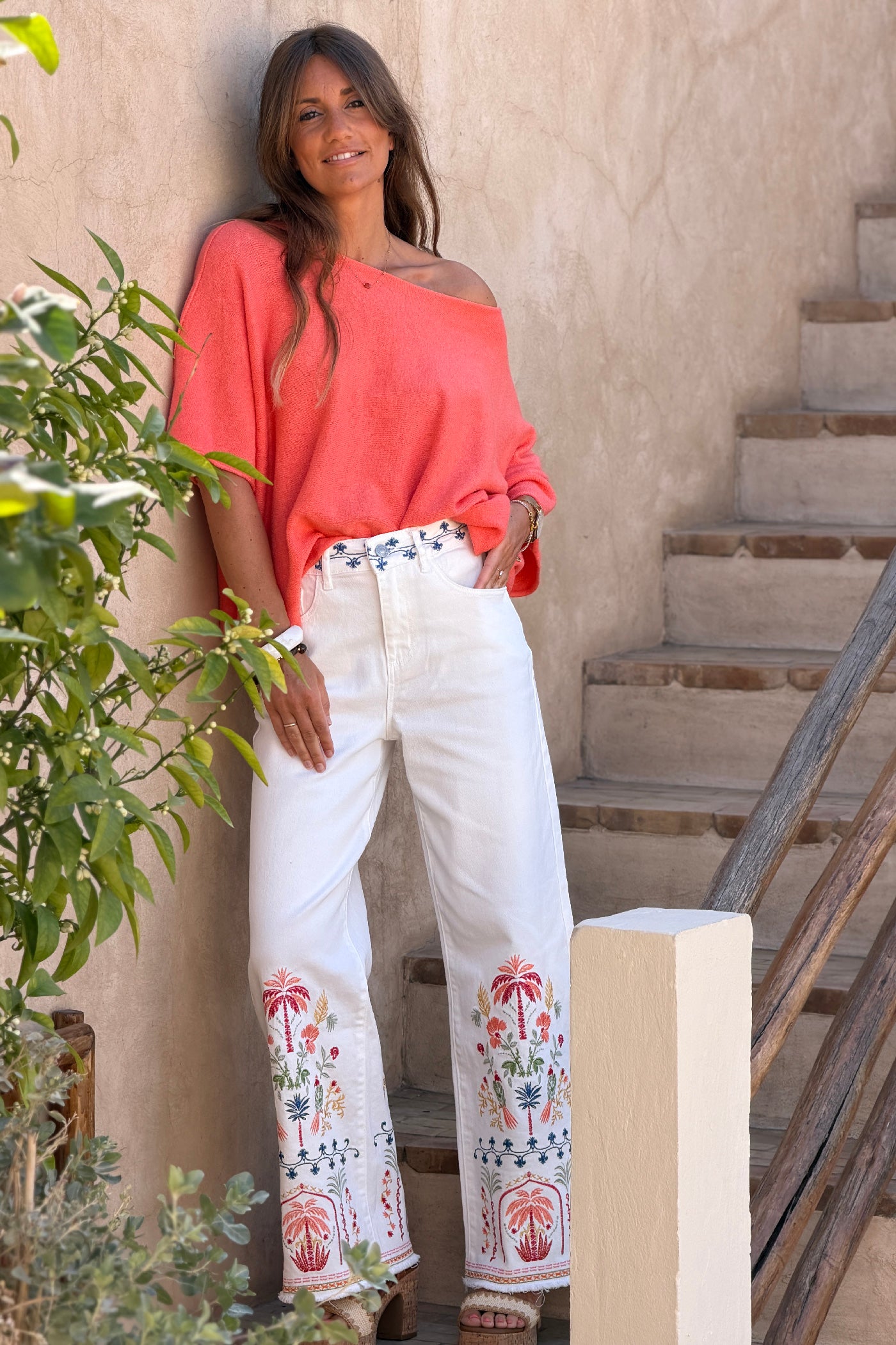 Coral Knit Batwing Blouse