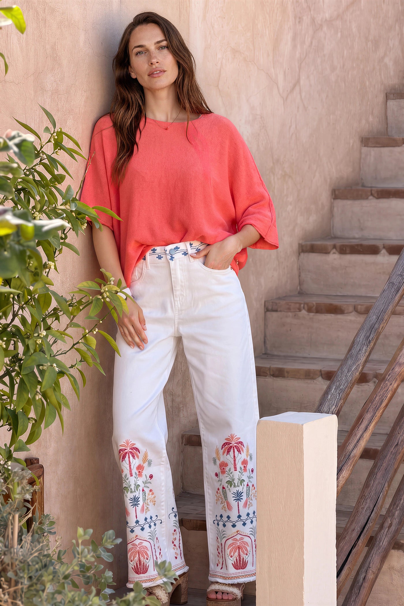 Coral Knit Batwing Blouse