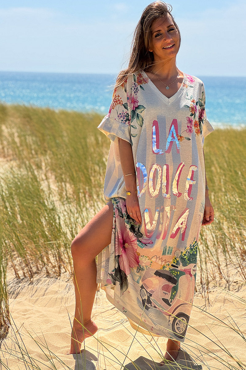 Cream Glitter Knit “La Dolce Vita” Caftan