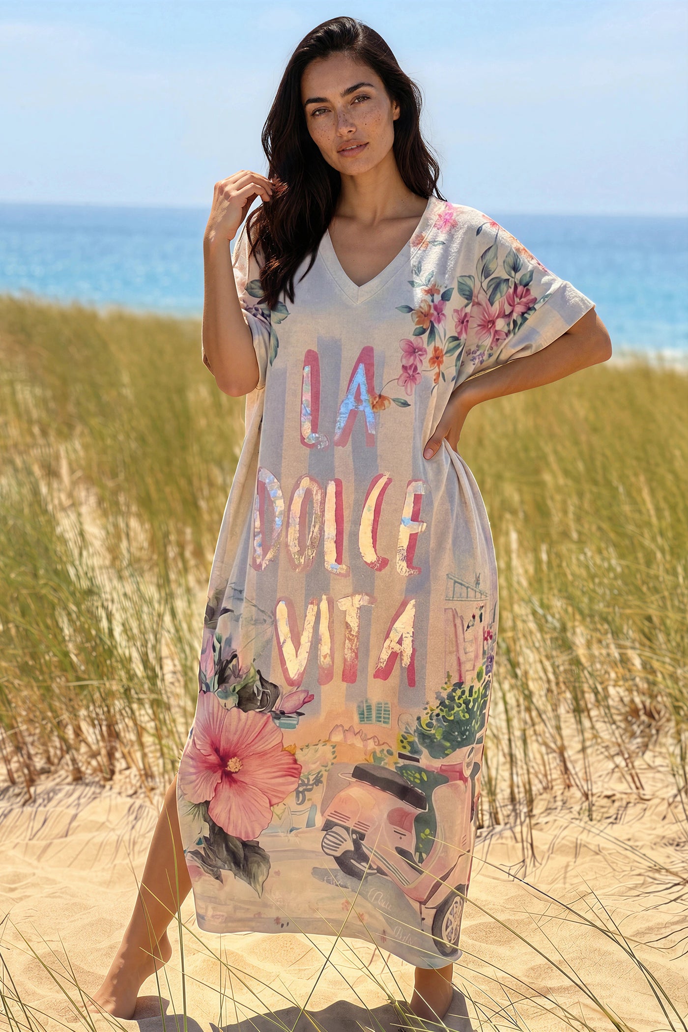 Cream Glitter Knit “La Dolce Vita” Caftan