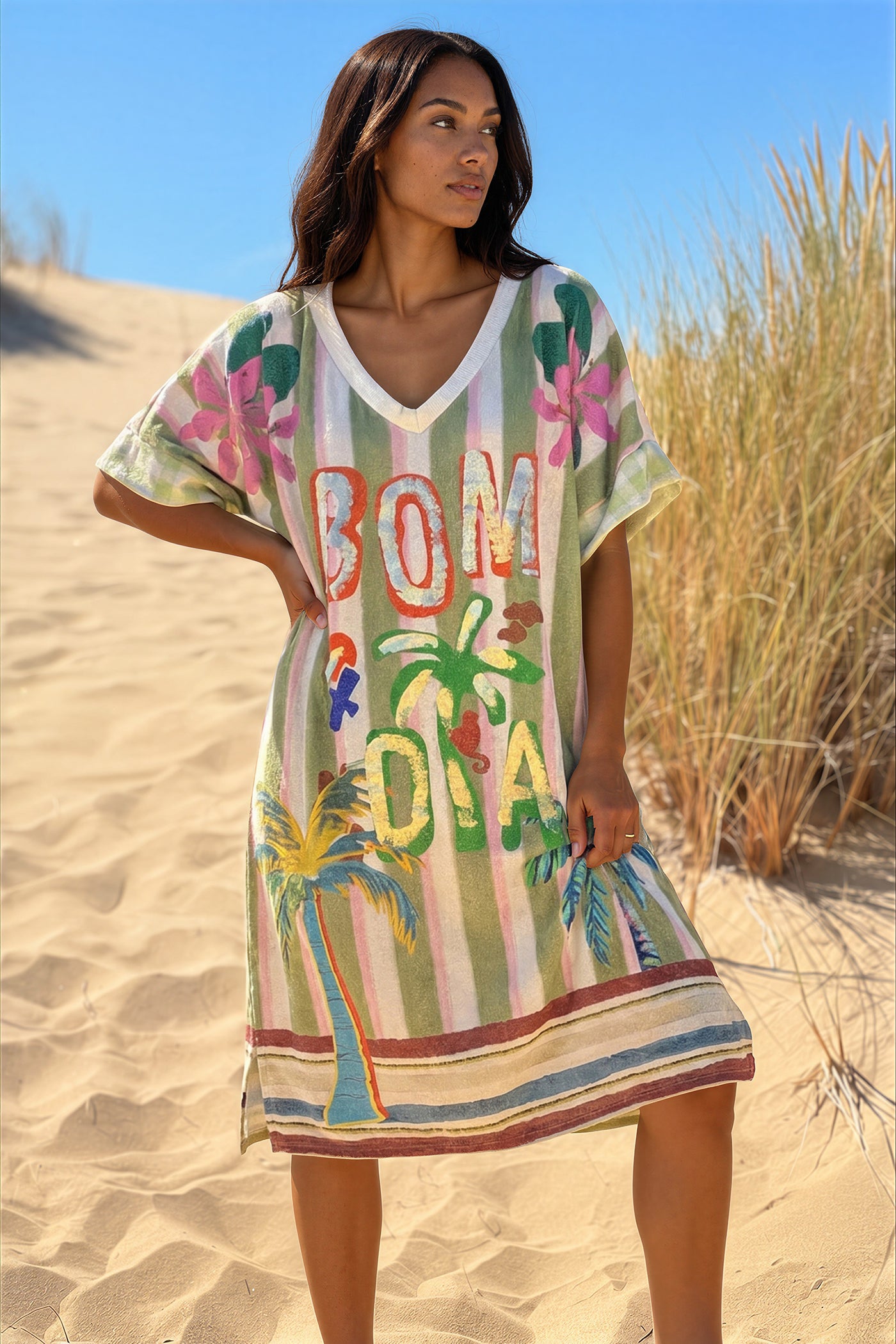 Cream Venice Beach Striped Glitter Knit Dress