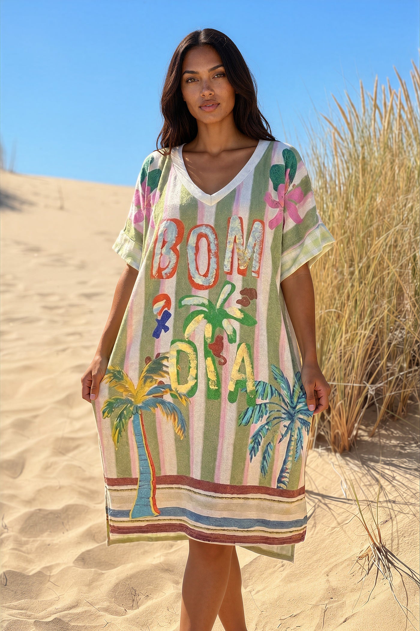 Cream Venice Beach Striped Glitter Knit Dress