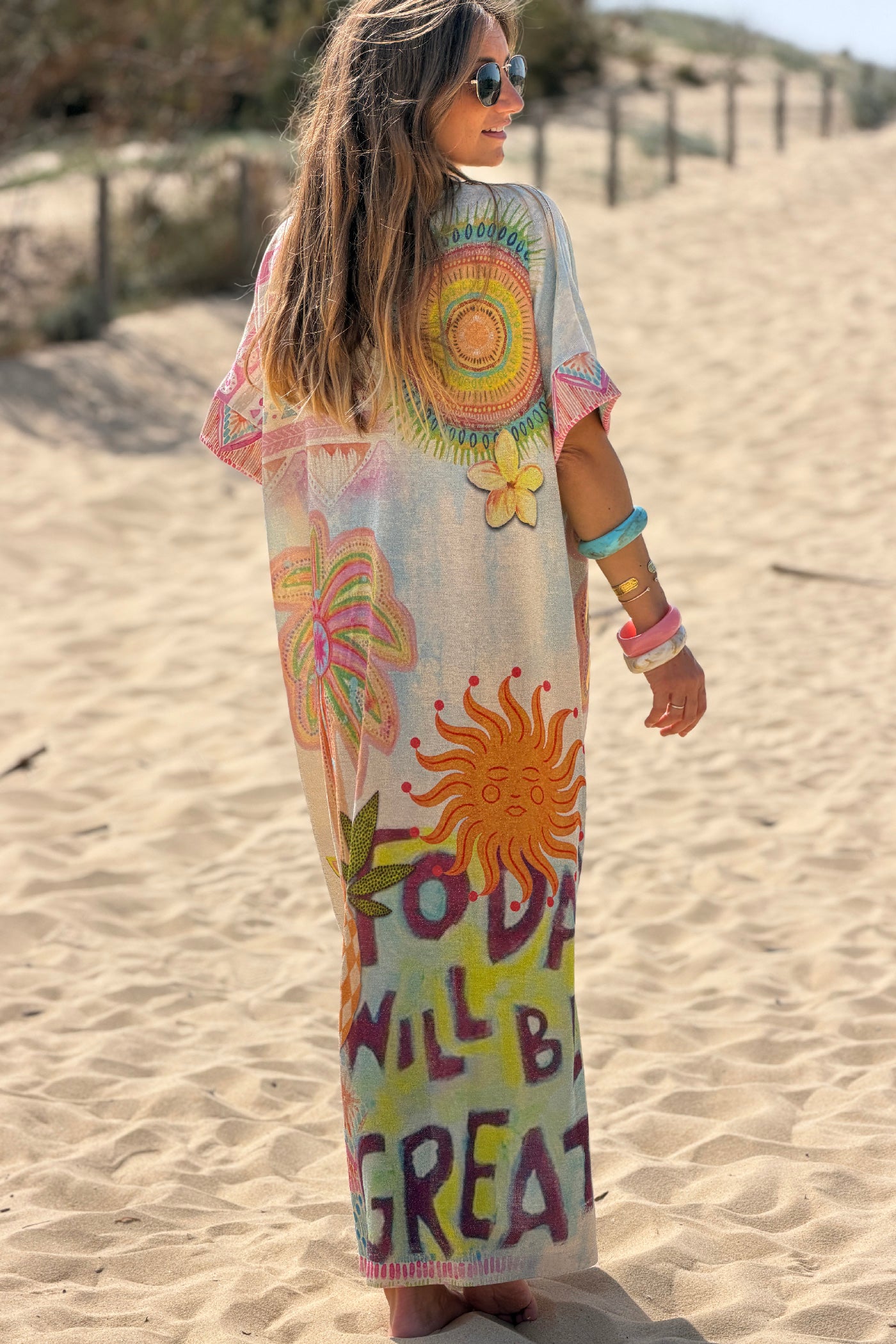 Cream “Today Will Be Great” Glitter Knit Caftan