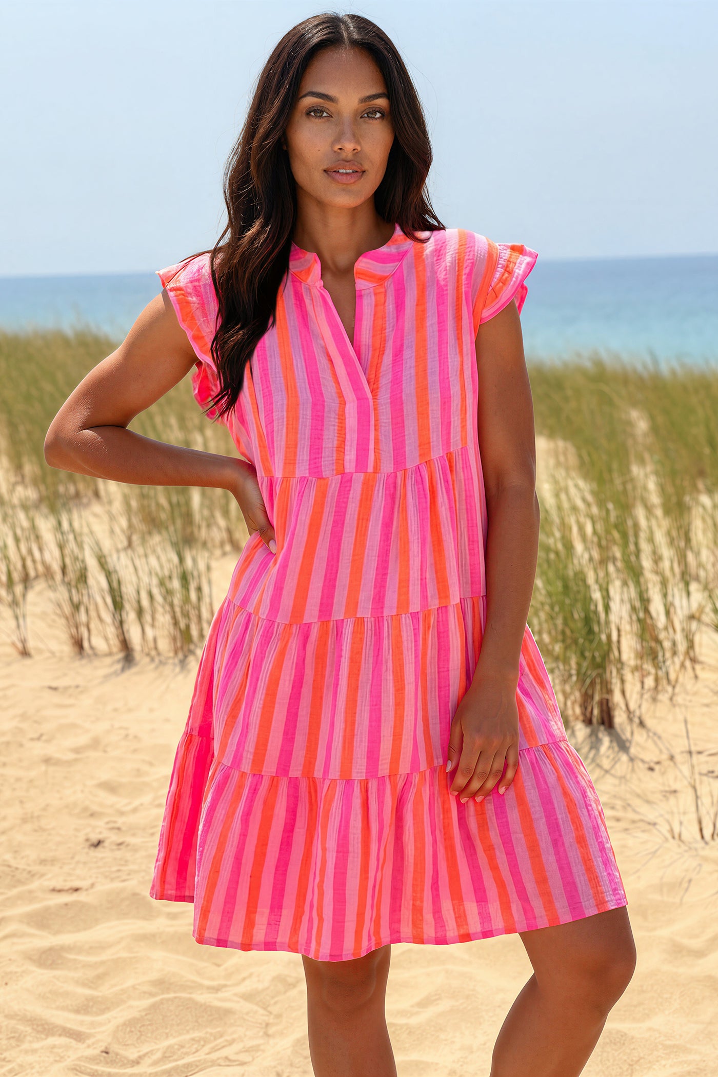 Hot Pink Striped Tunic Dress