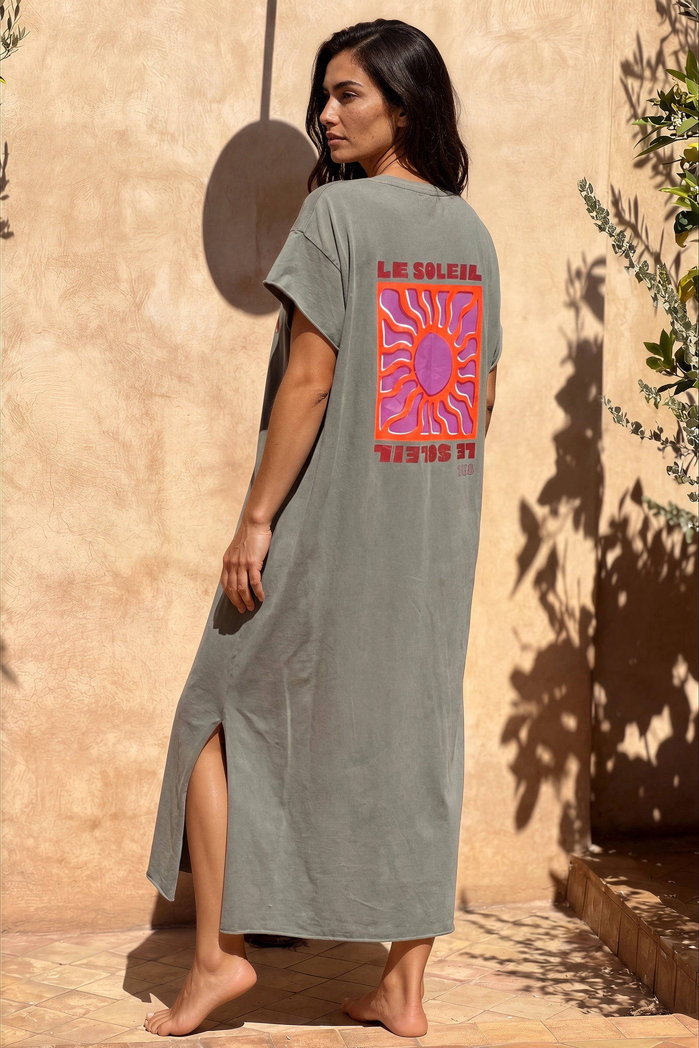 Olive Le Soleil V-Neck T-Shirt Dress