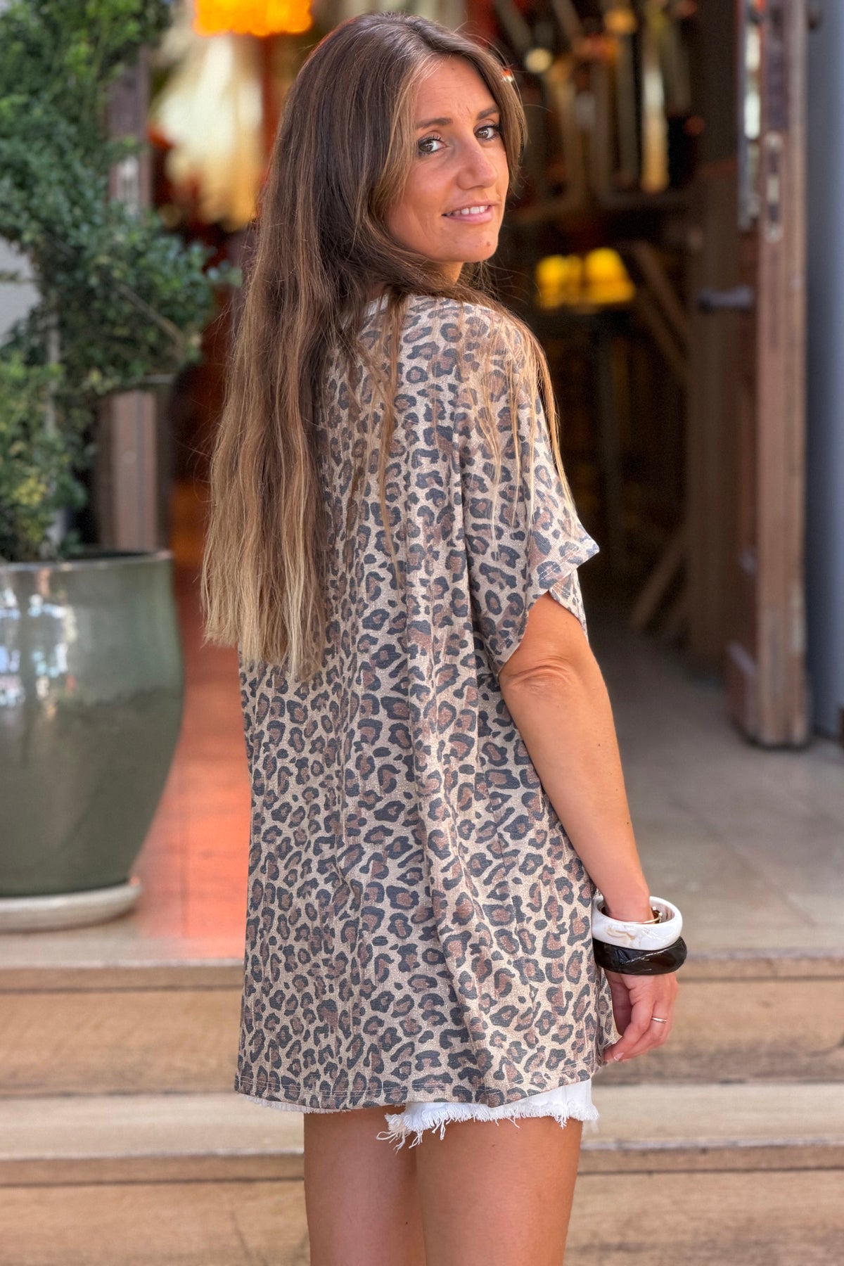 Leopard Print Glitter Knit Tunic