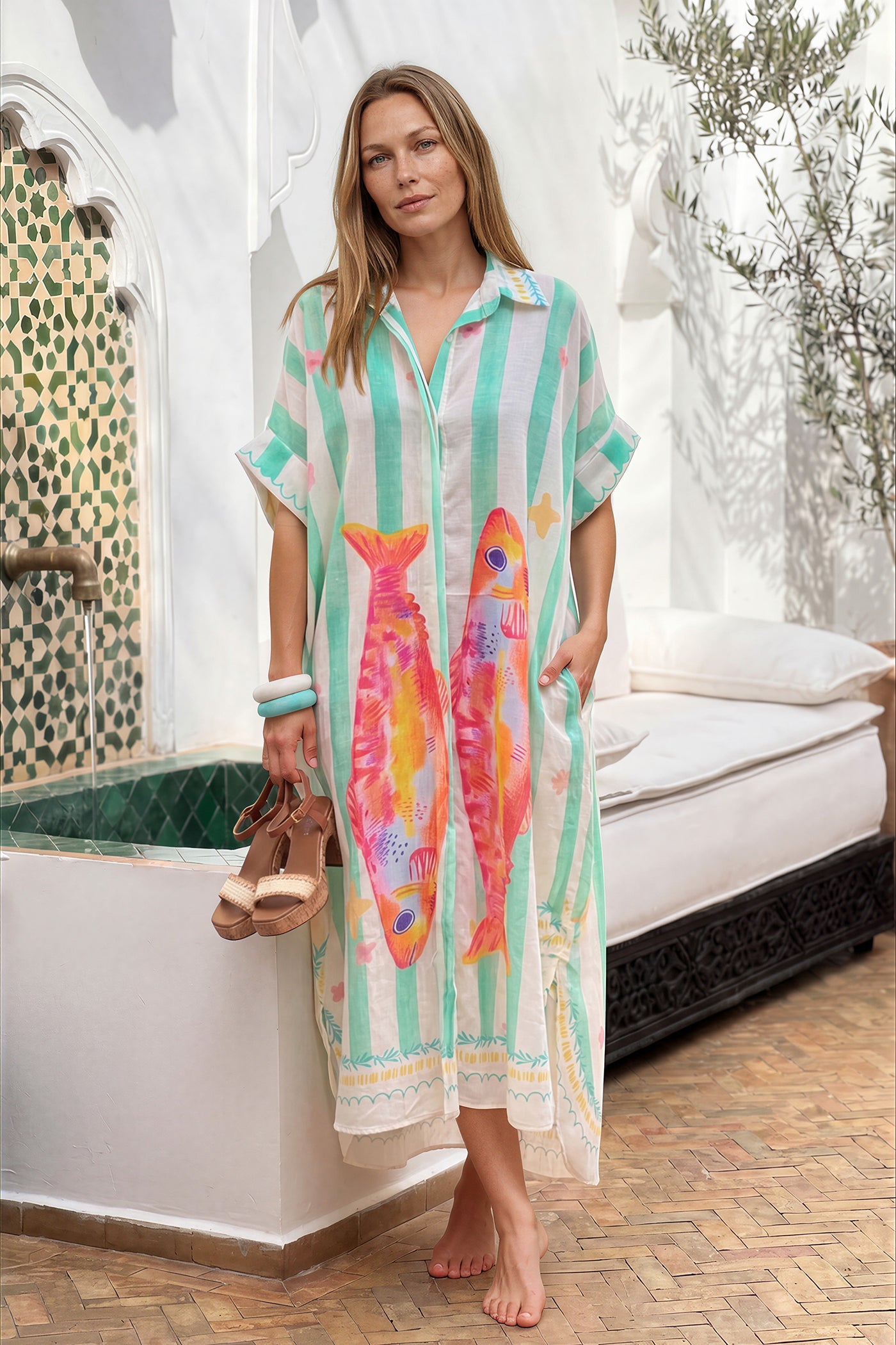 Light Green Sardine Stripe Caftan
