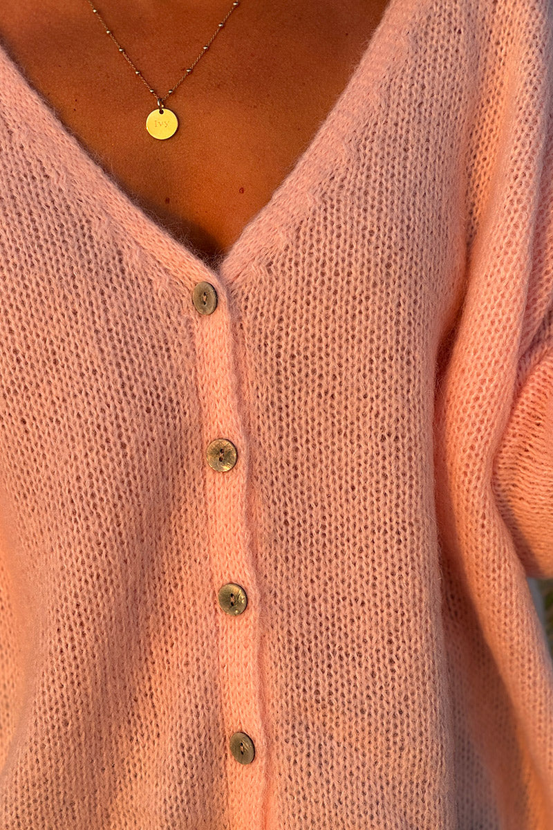 Light Pink Mother of Pearl Button through V-Neck Cardigan