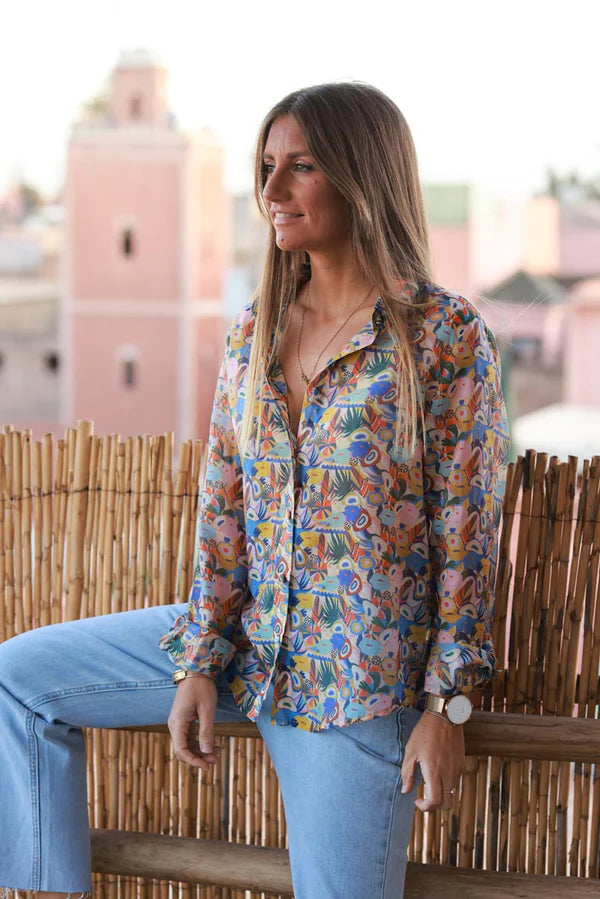 Multi-Print La Plage Button-Down Shirt