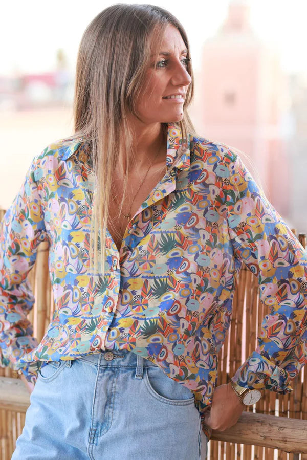 Multi-Print La Plage Button-Down Shirt