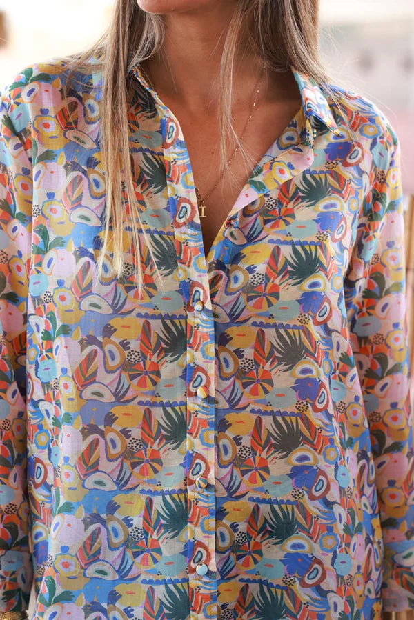 Multi-Print La Plage Button-Down Shirt