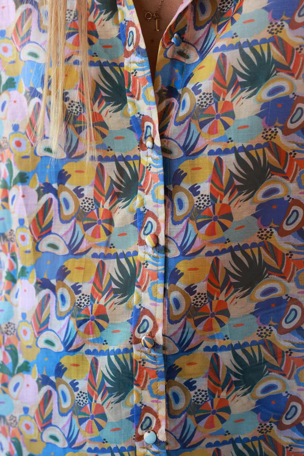 Multi-Print La Plage Button-Down Shirt