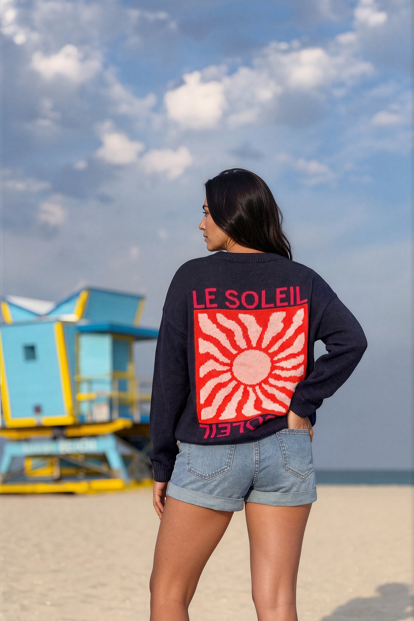 Navy blue Le Soleil Lightweight Knit Sweater