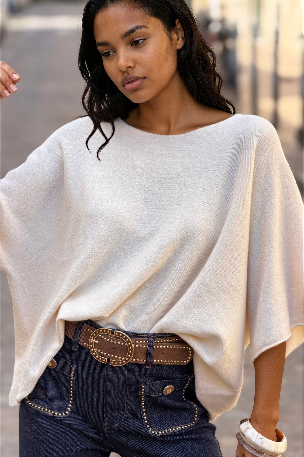 Off White Knit Batwing Blouse