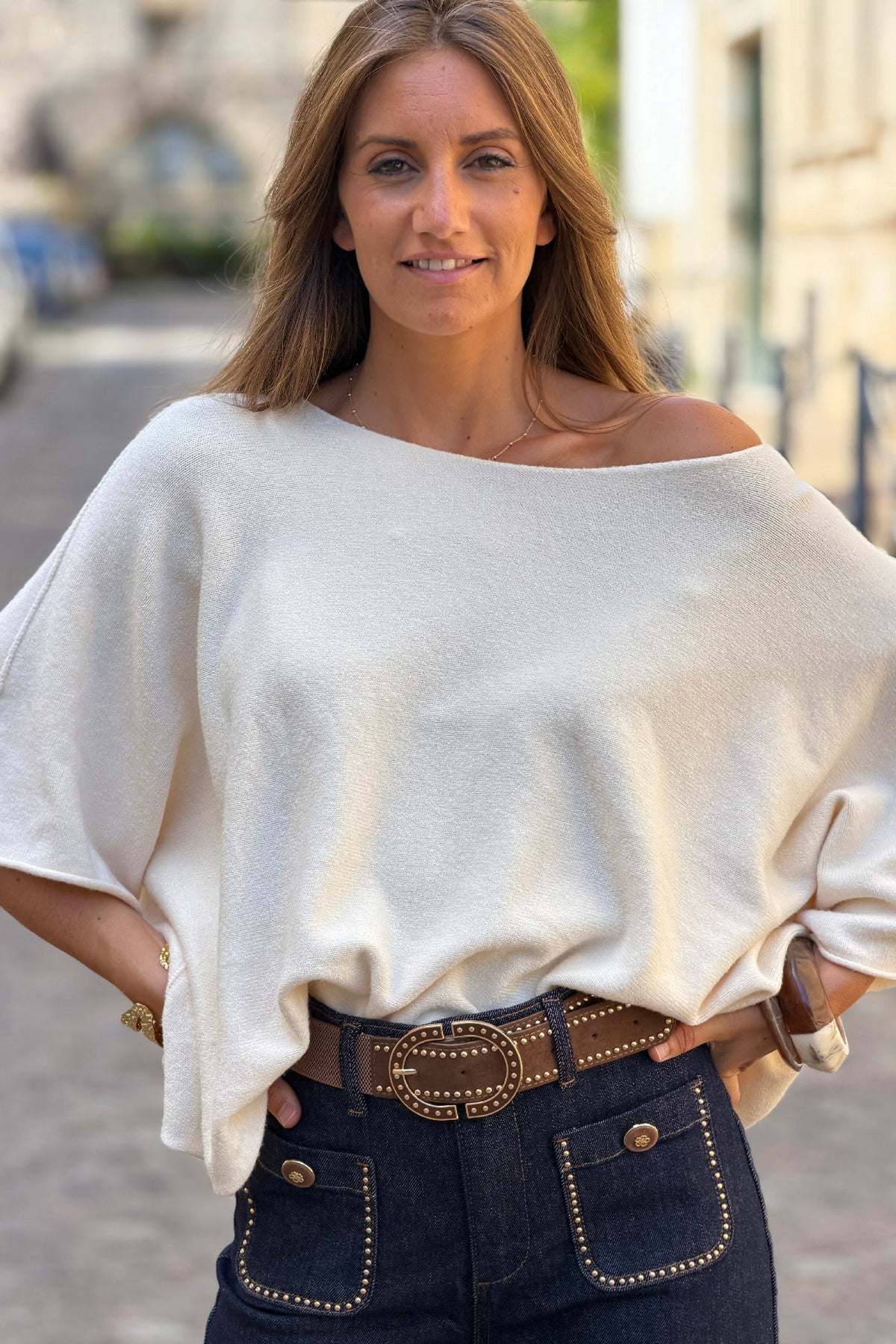Off White Knit Batwing Blouse