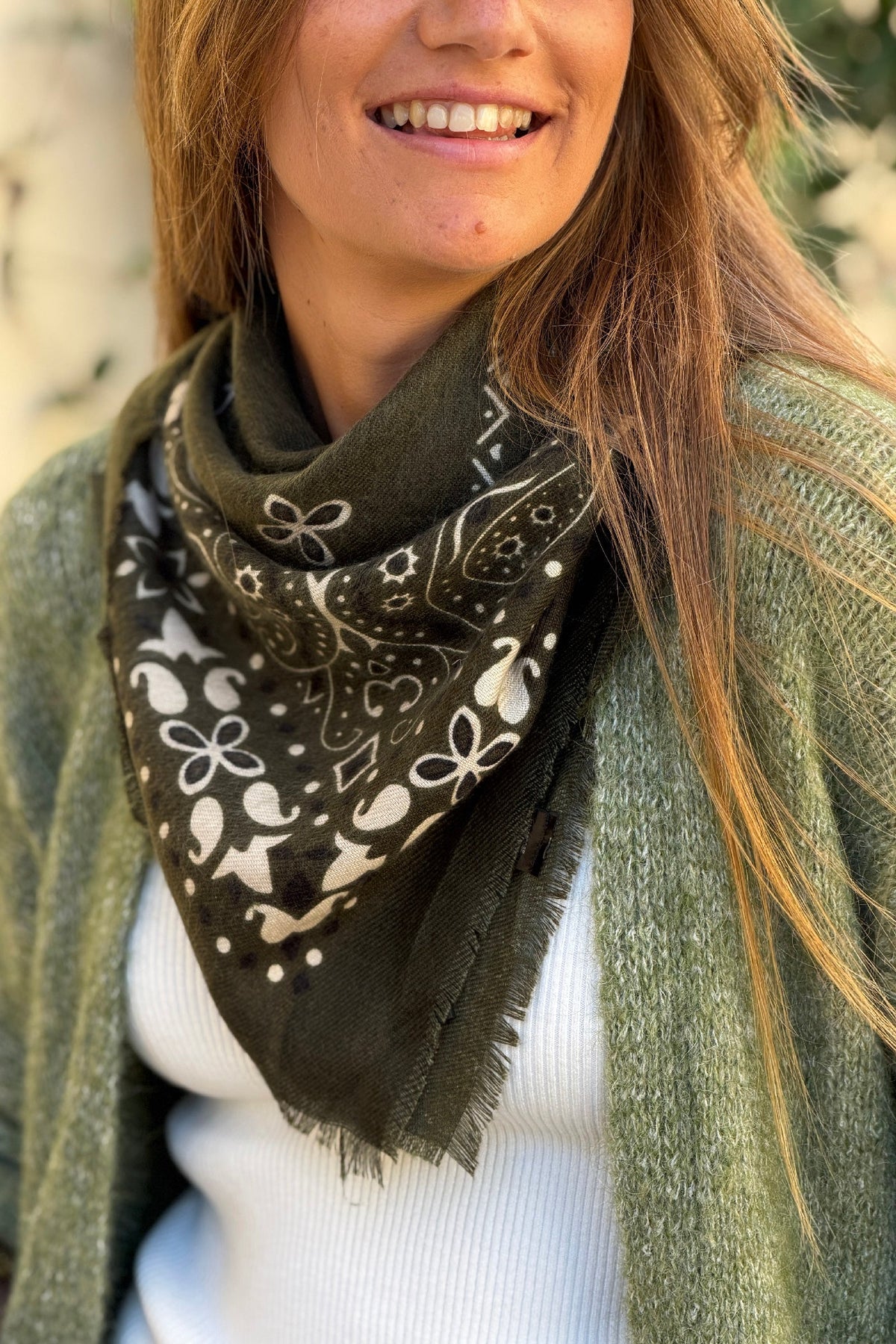 Olive Western Paisley Viscose Scarf