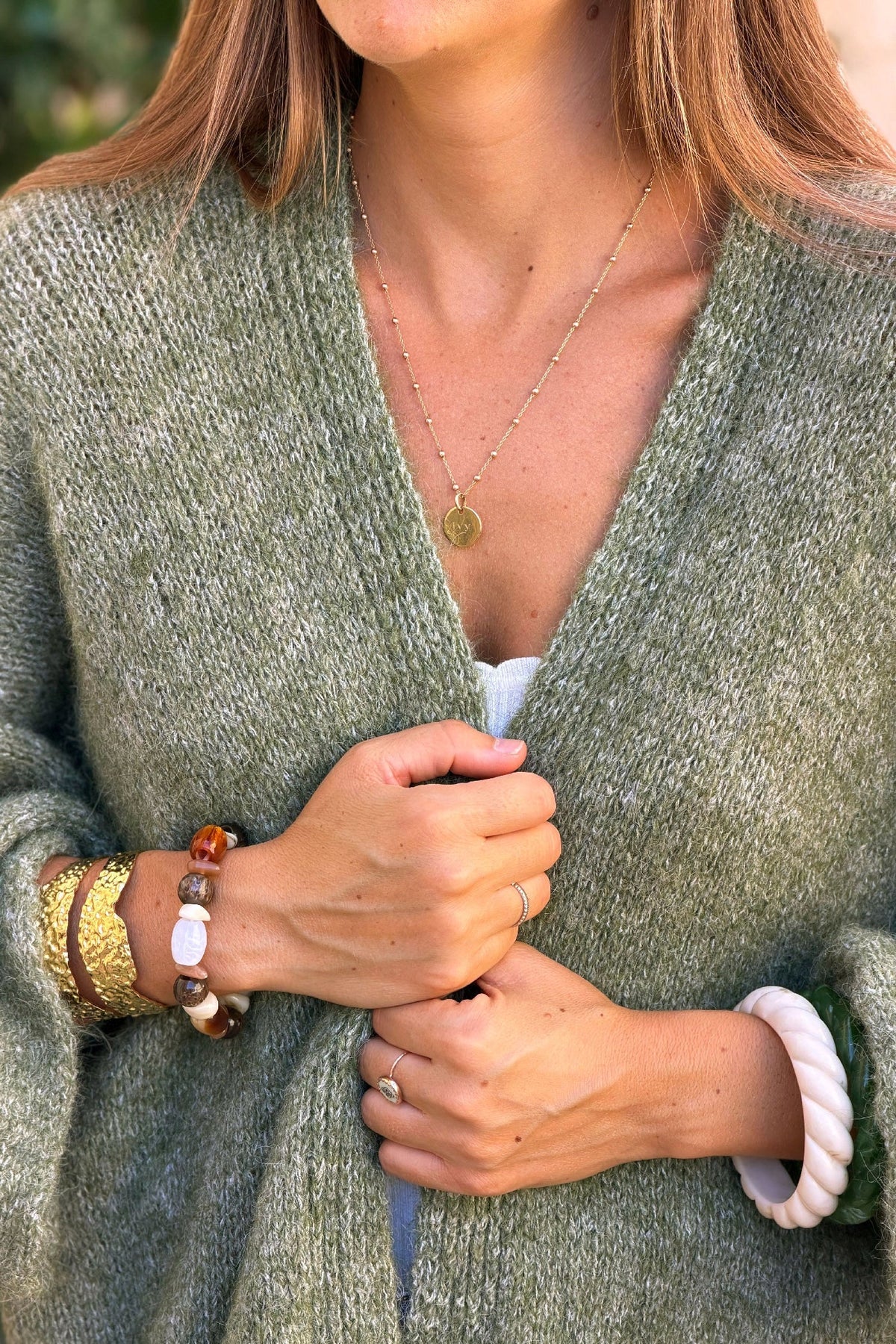 Olive Wool Blend Bell Sleeve Knit Cardigan
