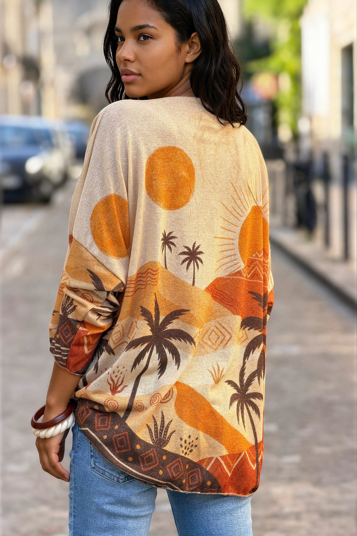 Orange Saharan Sunset Glitter Knit Blouse