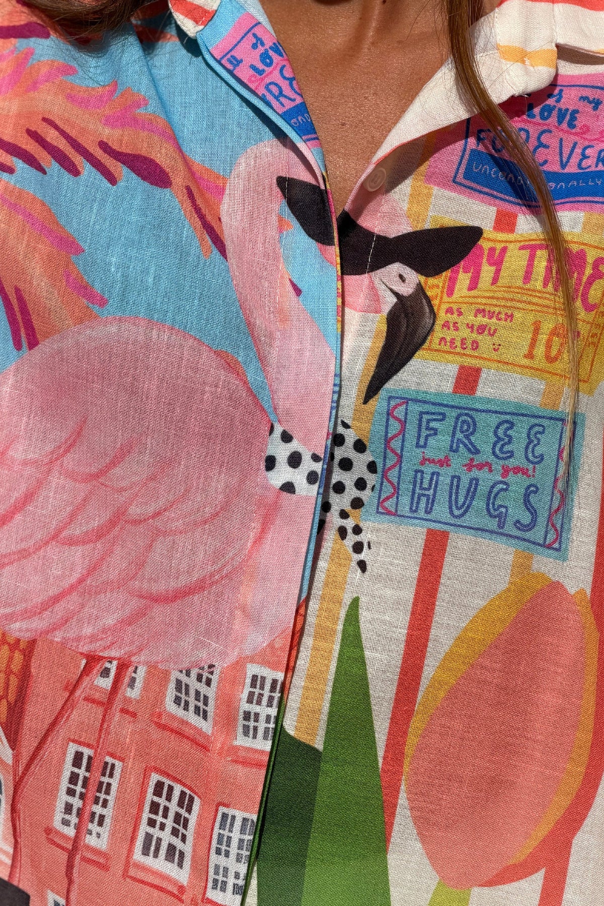 Pink Beach House Collage Draped Blouse