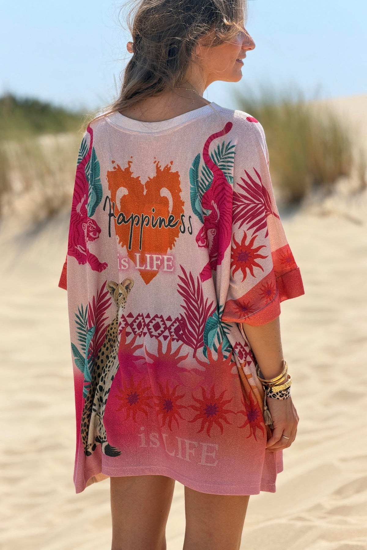 Pink “Happiness is Life” Dolman Sleeve Top