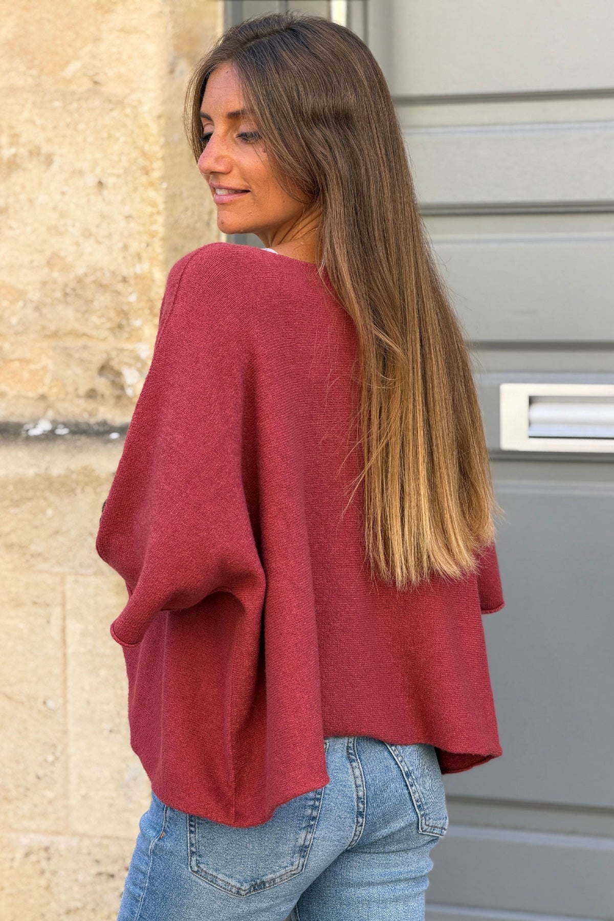 Pink Merlot Knit Batwing Blouse