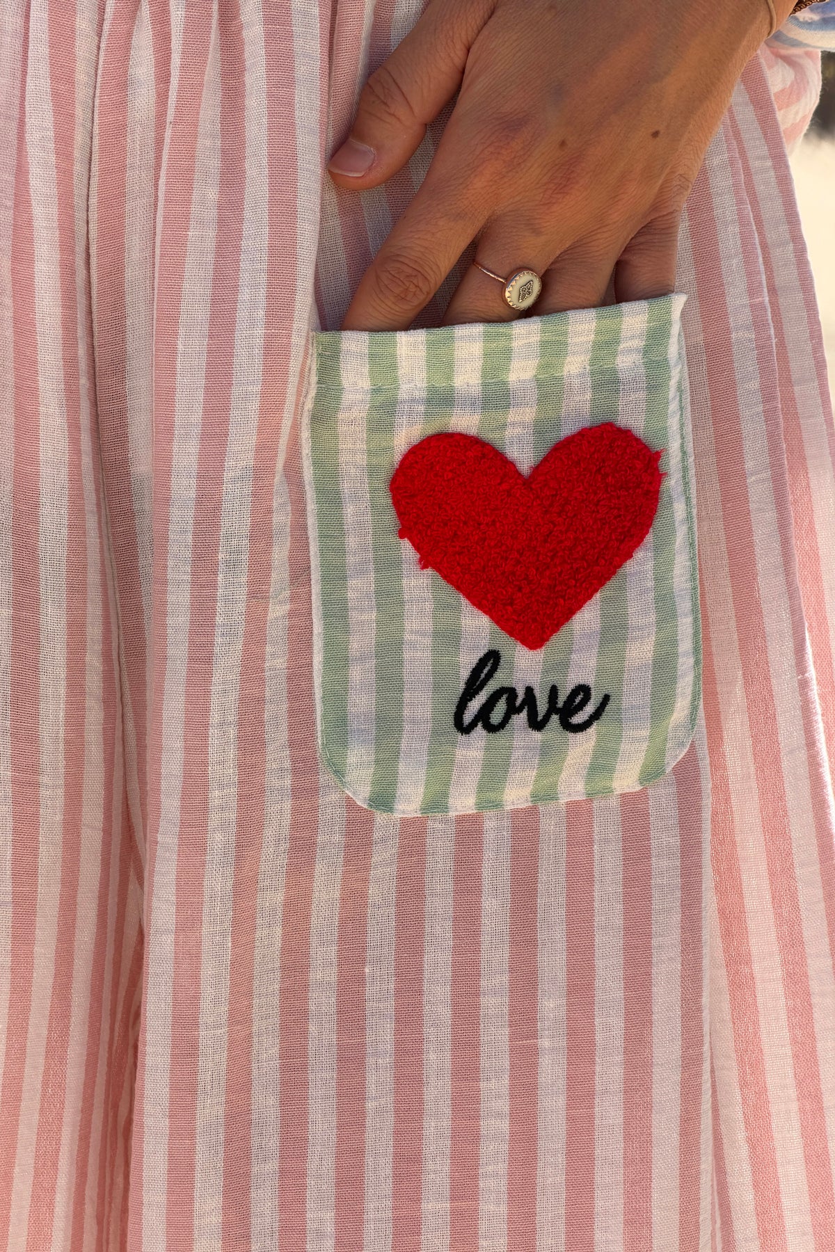 Pink Pastel Pinstripe Embroidered Pocket Pants