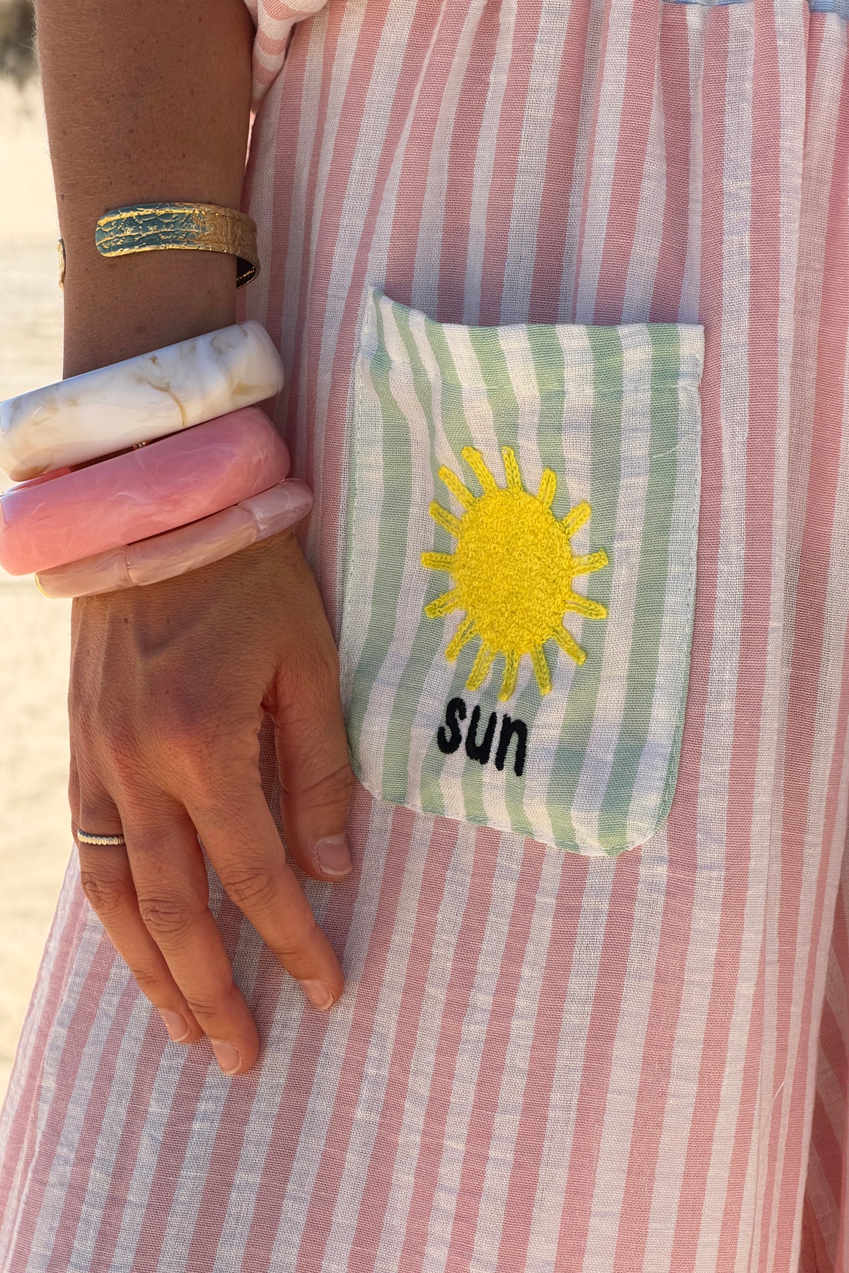 Pink Pastel Pinstripe Embroidered Pocket Pants
