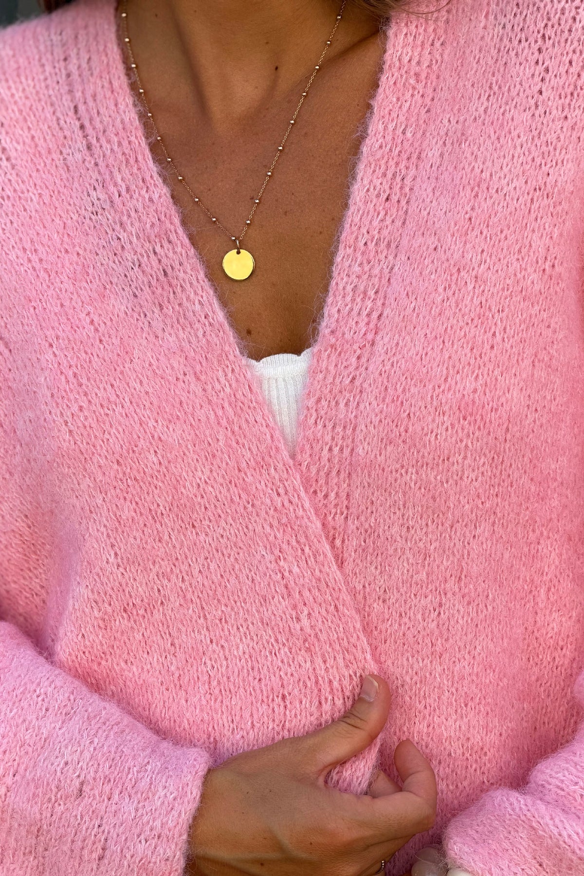 Pink Wool Blend Bell Sleeve Knit Cardigan
