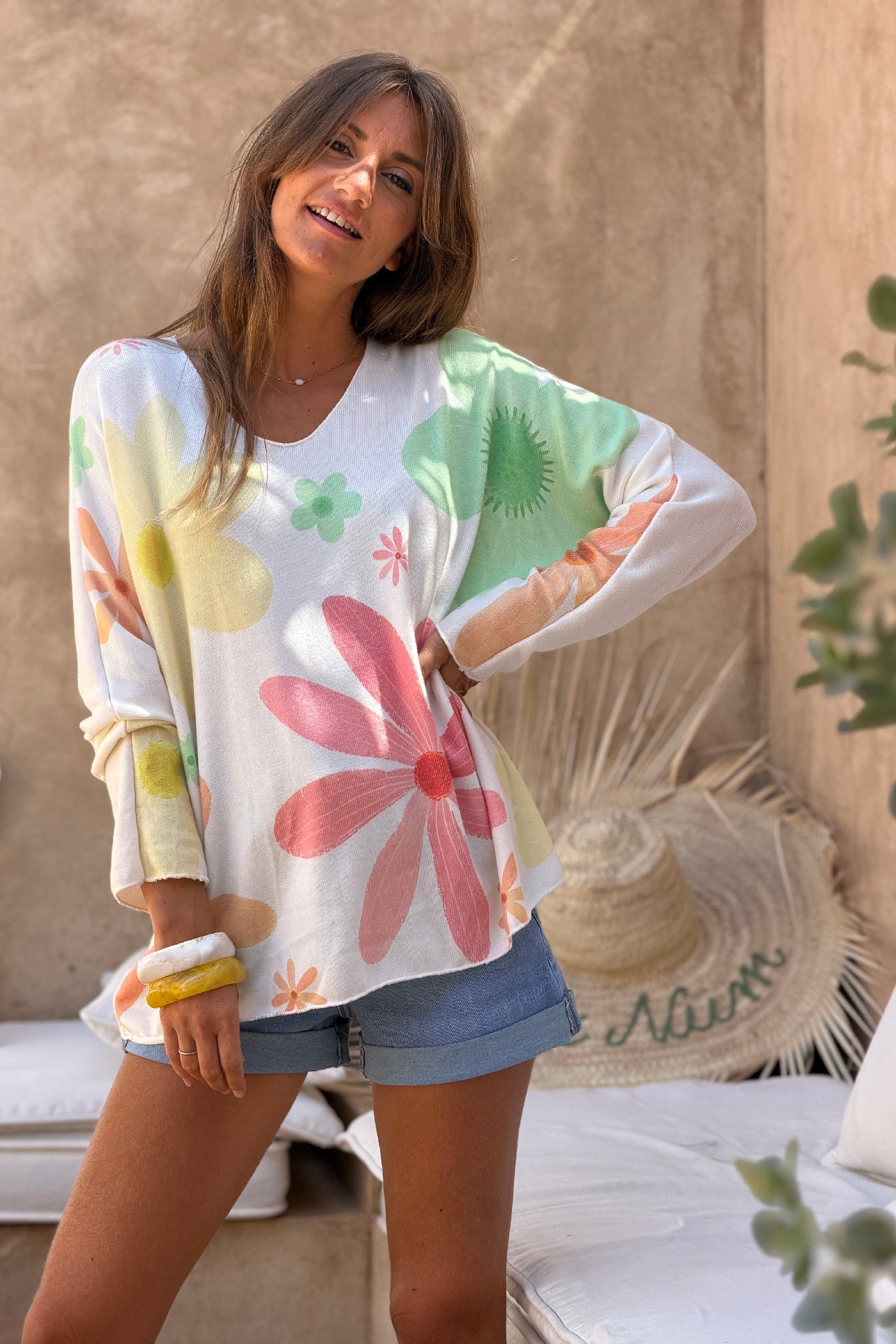 Pink Floral Angora Knit Top