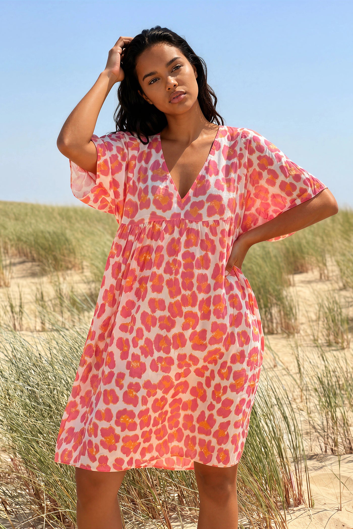 Pink Leopard Print V-Neck Sundress