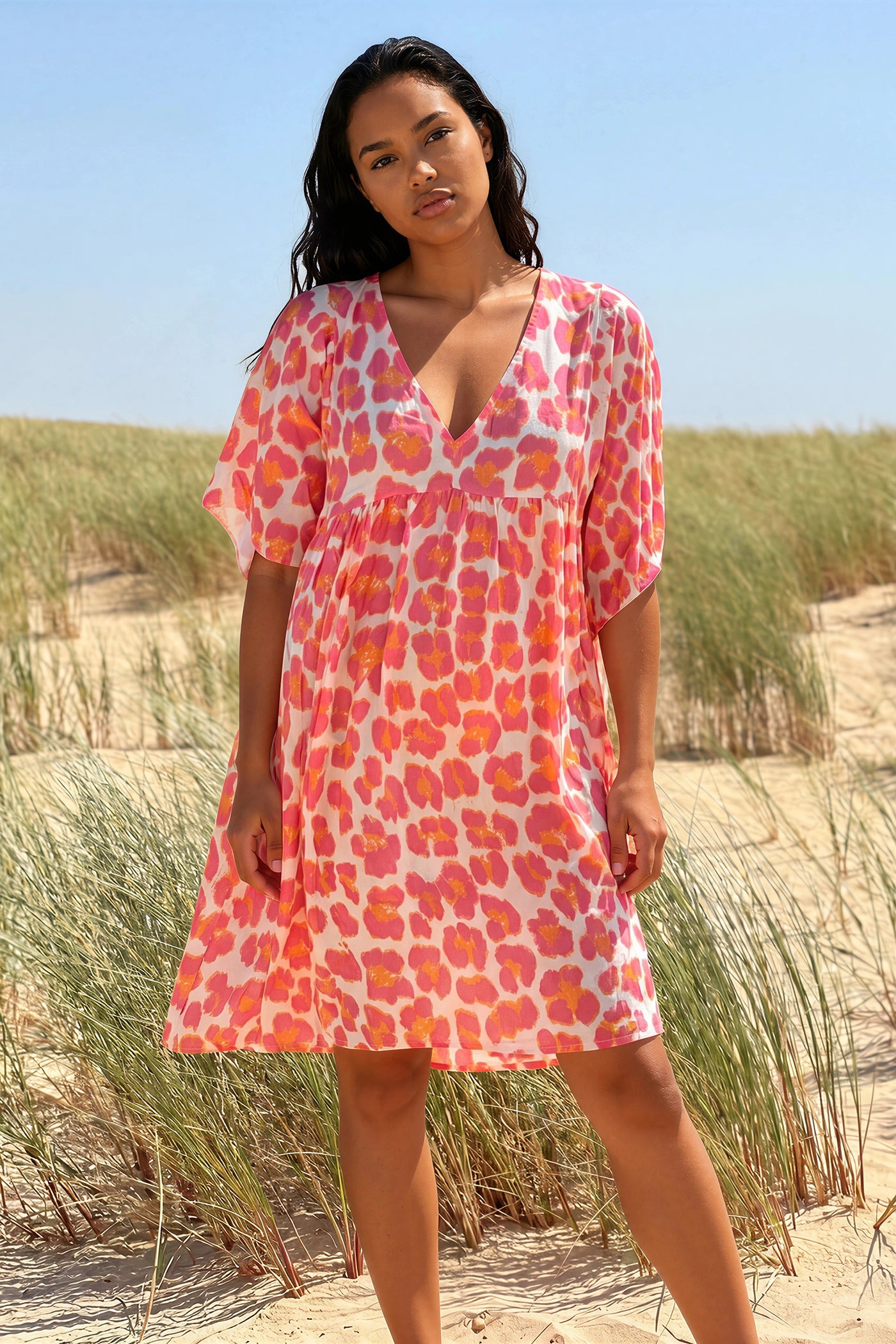 Pink Leopard Print V-Neck Sundress