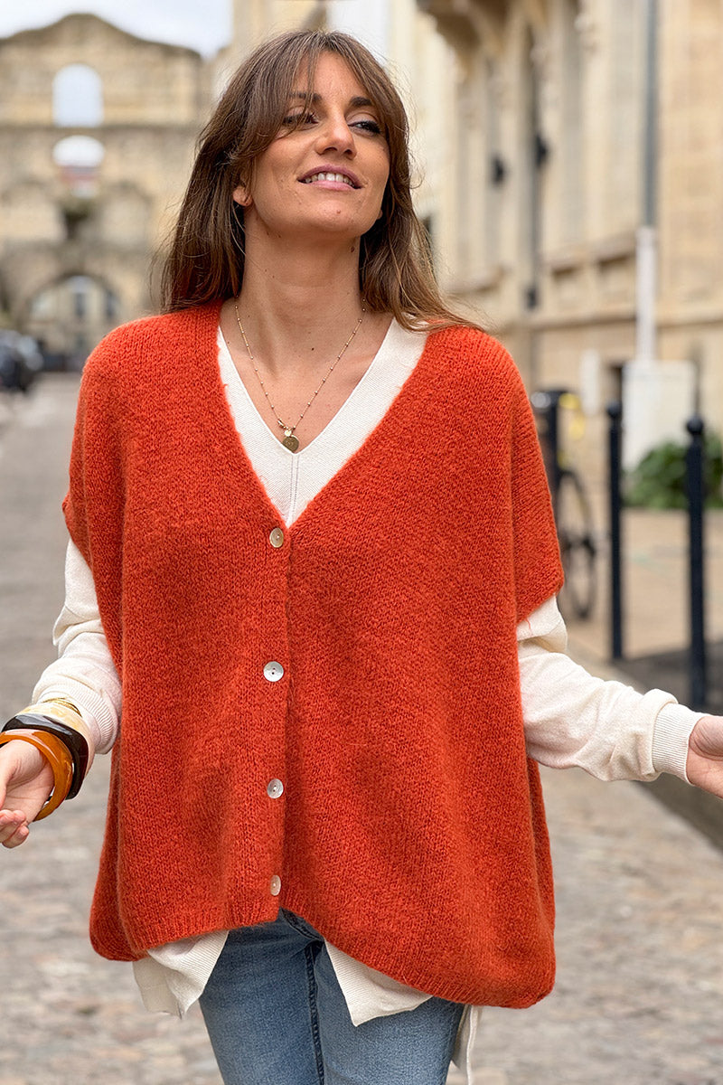 Pumpkin Mohair Blend Knit Vest