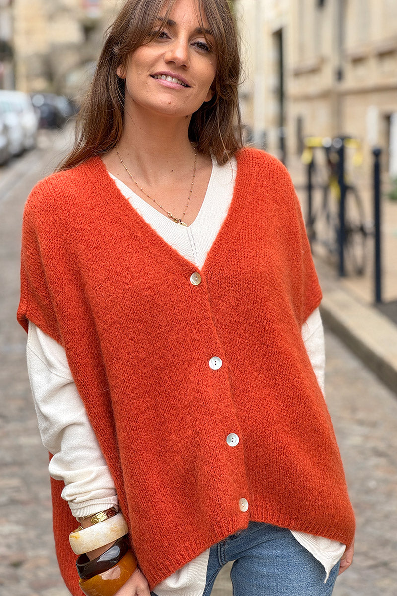 Pumpkin Mohair Blend Knit Vest