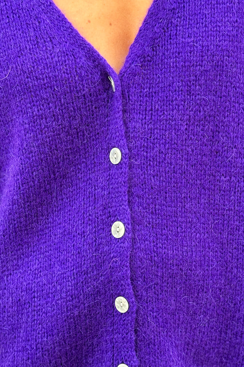 Purple Mother of Pearl Button through V-Neck Cardigan