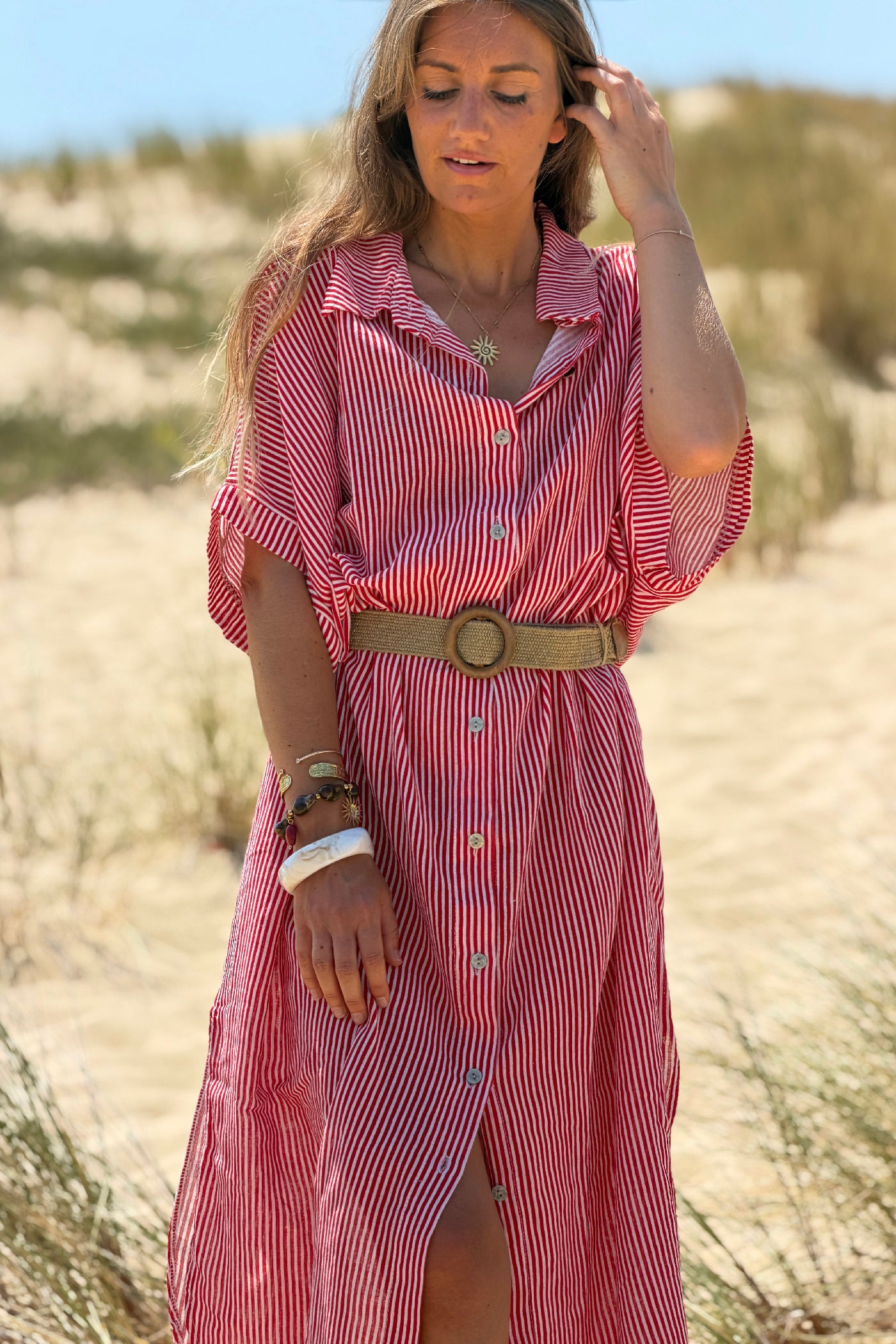 Red Pinstripe Vintage Cabana Caftan