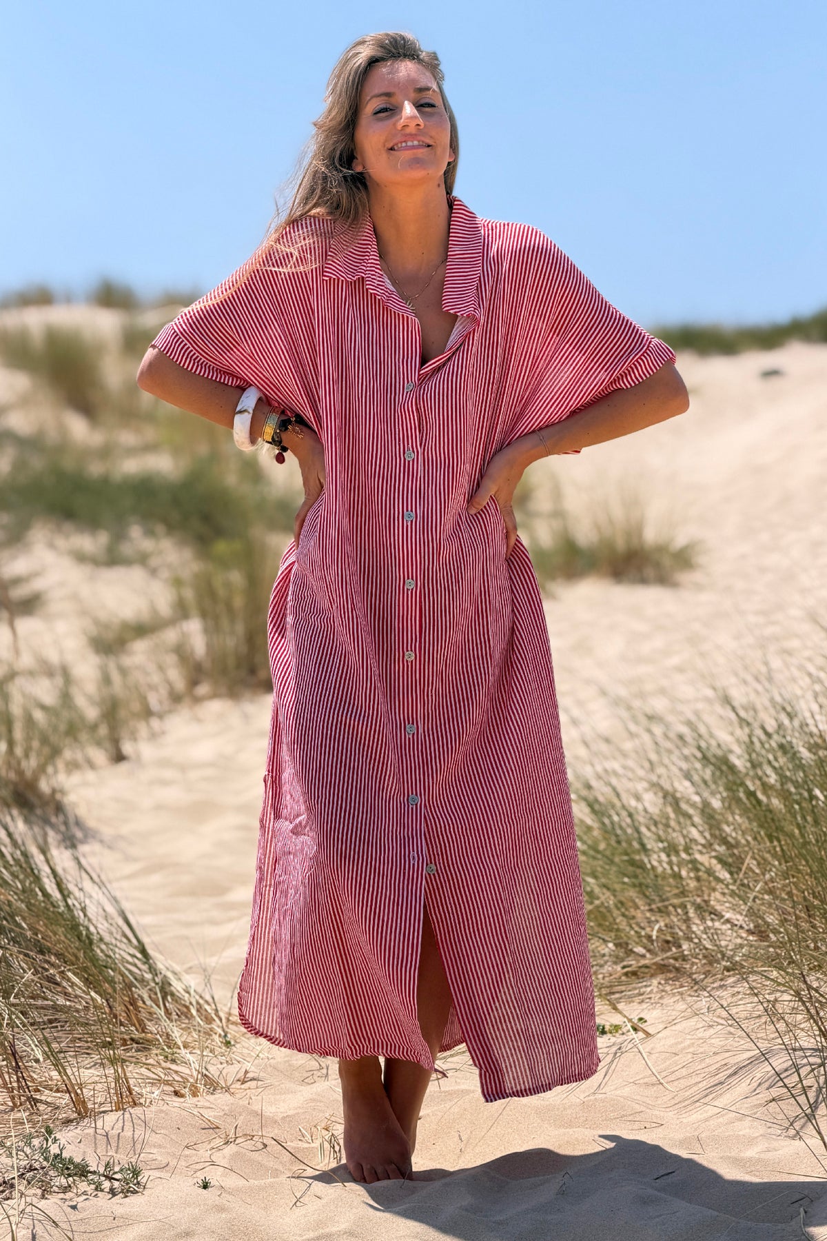 Red Pinstripe Vintage Cabana Caftan