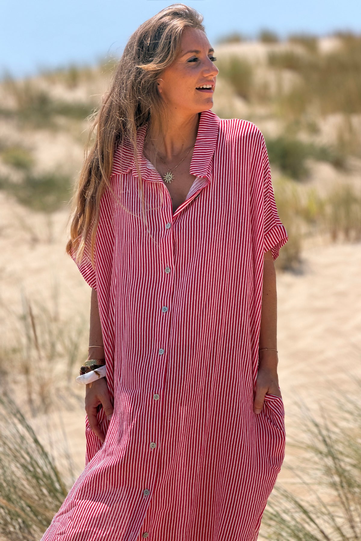 Red Pinstripe Vintage Cabana Caftan