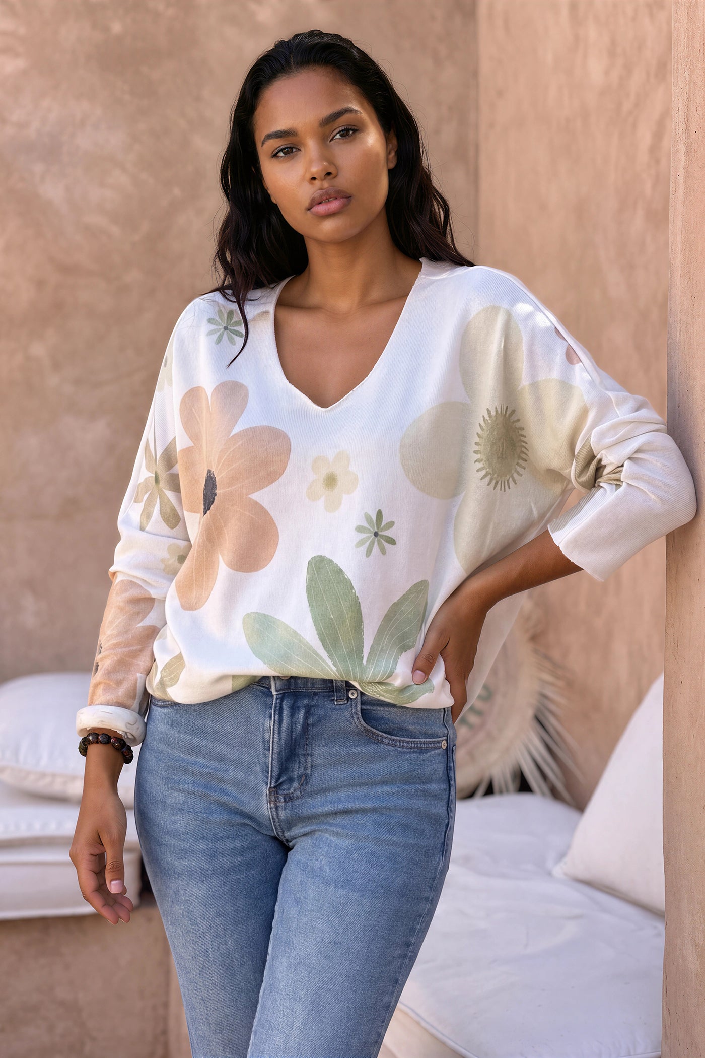 Sage Floral Angora Knit Top